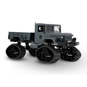   Fayee FY001B amerikai távirányításos katonai teherautó a JJ/RC-től - terepjáró, 4 kerék hajtás, fém alváz, 34cm hossz, LED fényszórók - szürke