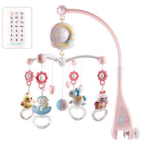 Kiságyforgó távirányítóval - holdacska és csillagos motívumok - rózsaszín   Kiságyforgó távirányítóval - holdacska és csillagos motívumok - rózsaszín