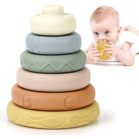 Puha bébi egymásba rakható gyűrű szilikonból - 6 részes, lányok és fiúk részére, 6 hónapos kortól   Puha bébi egymásba rakható gyűrű szilikonból - 6 részes, lányok és fiúk részére, 6 hónapos kortól