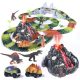 Dinoszaurusz versenypálya vulkánnal - füstölő vulkán, 2 autó, 8 figura, ajtó, híd - 256 db-ból álló szett, 3 éves kortól